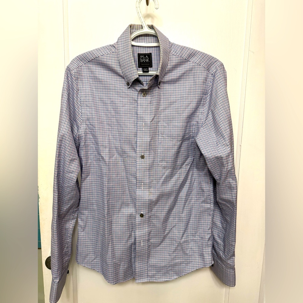 Jos. A. Bank Men's Blue Checkered Shirt Slim Fit Size Small